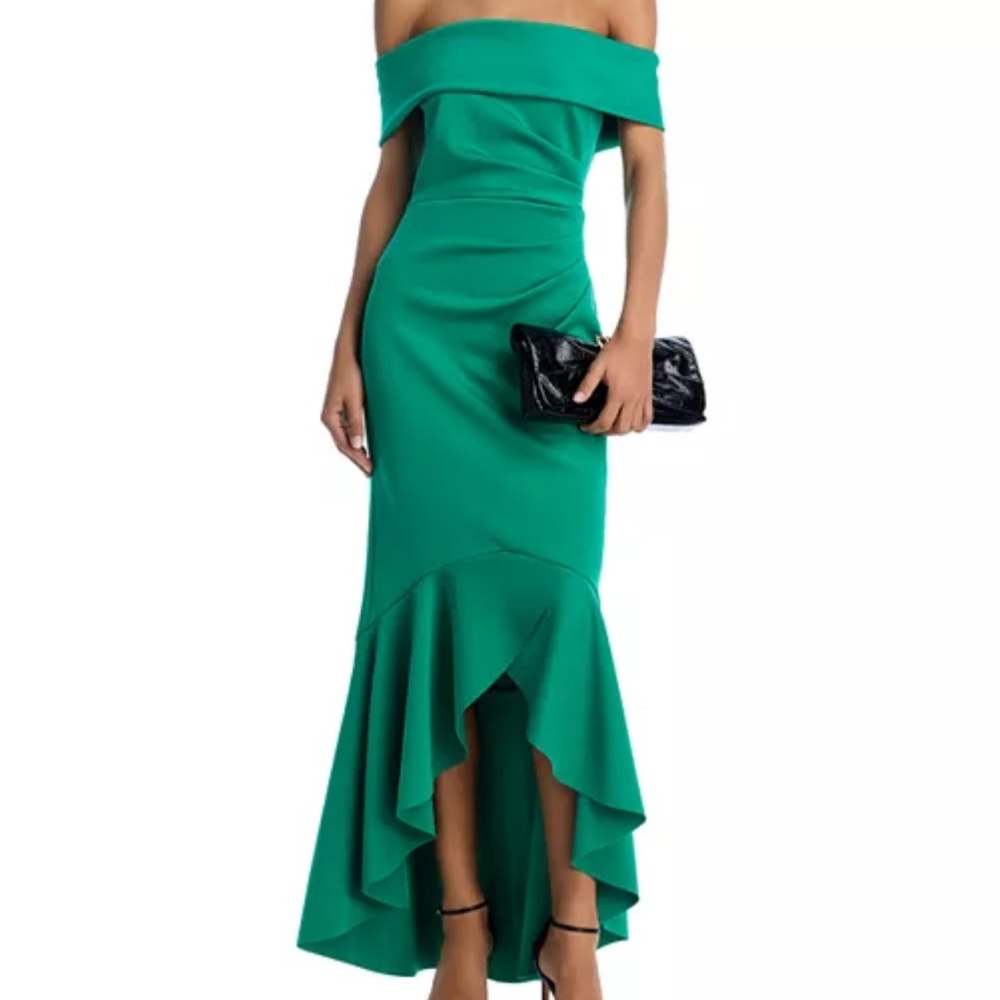 Eliza J Green Off-Shoulder High Low Gown